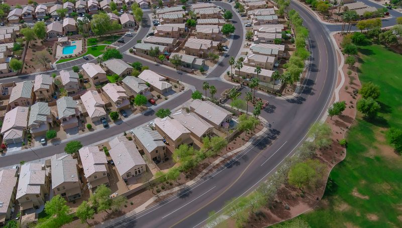 Aerial view of Arizona suburban neighborhood in Marana