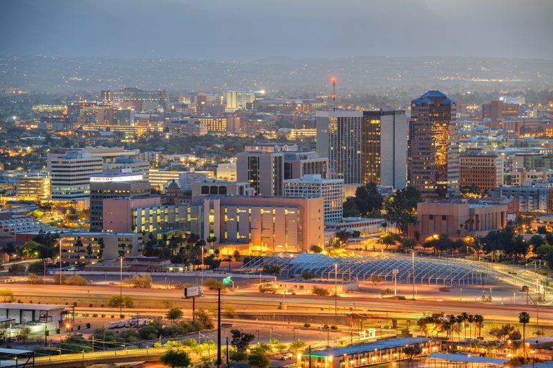 Downtown Tucson at dusk